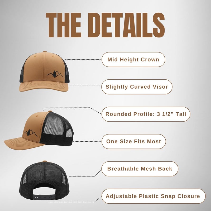 Lindo Trucker Hat [ Great Outdoors Design ] for Men and Women: Mid Profile Cap with Breathable Mesh Back and Adjustable Snap - Image 4
